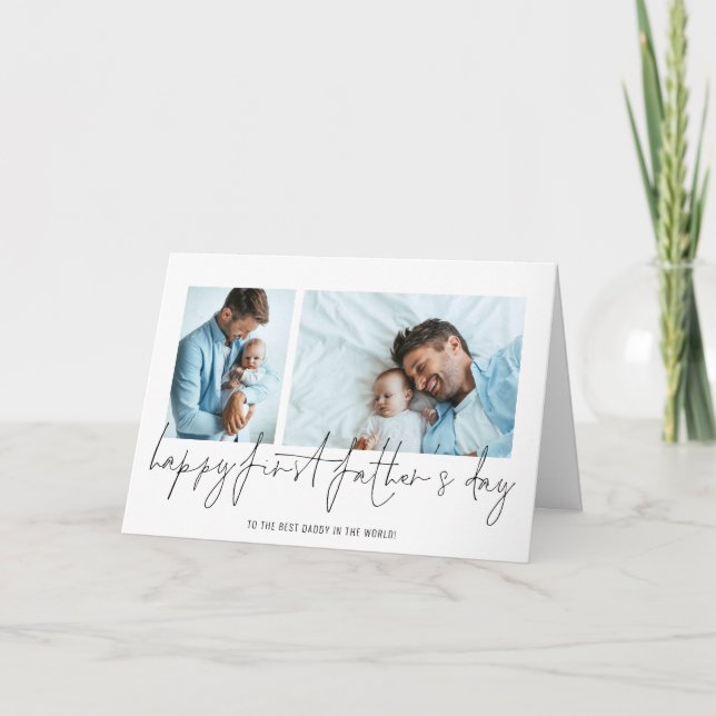 Happy First Fathers Day 2 Photos Script  Card (Front)