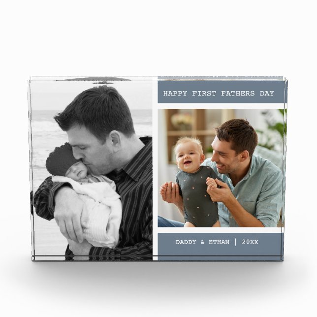 Happy First Father's Day 2 Picture Collage Grey    Photo Block (Front)
