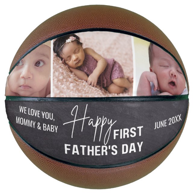 Happy First Father's Day 3 Photo Chalkboard Basketball (Front)