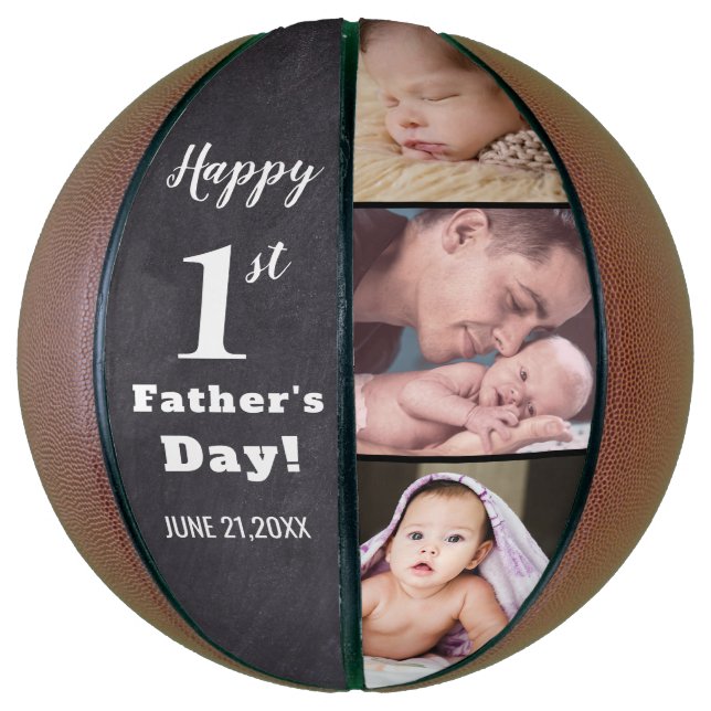 Happy First Father's Day 3 Photo Collage Basketball (Vertical)