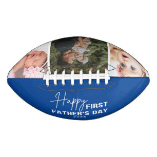 Happy First Father's Day 3 Photo Collage Blue American Football