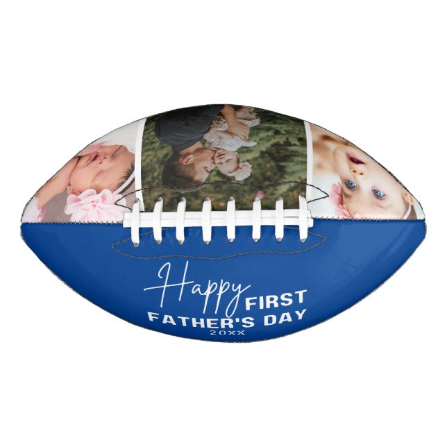Happy First Father's Day 3 Photo Collage Blue American Football (Front)
