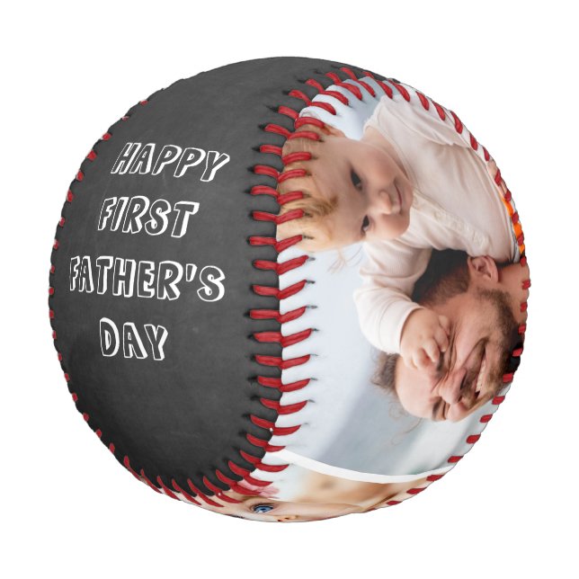 Happy First Fathers Day 3 Photo Collage Chalkboard Baseball (Angled)