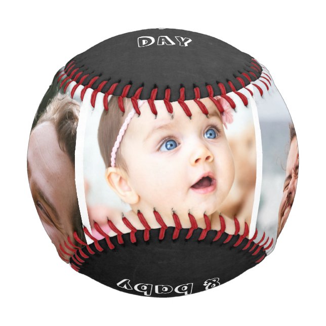 Happy First Fathers Day 3 Photo Collage Chalkboard Baseball (Front)