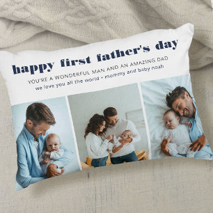 Happy First Father's Day 3 Photo Collage Decorative Cushion