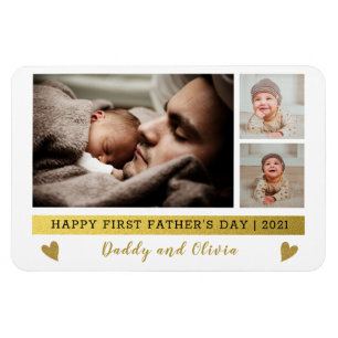 Happy First Father's Day 3 Photo Collage   Magnet