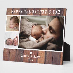 Happy First Father's Day 3 Photo Collage Wood Plaque