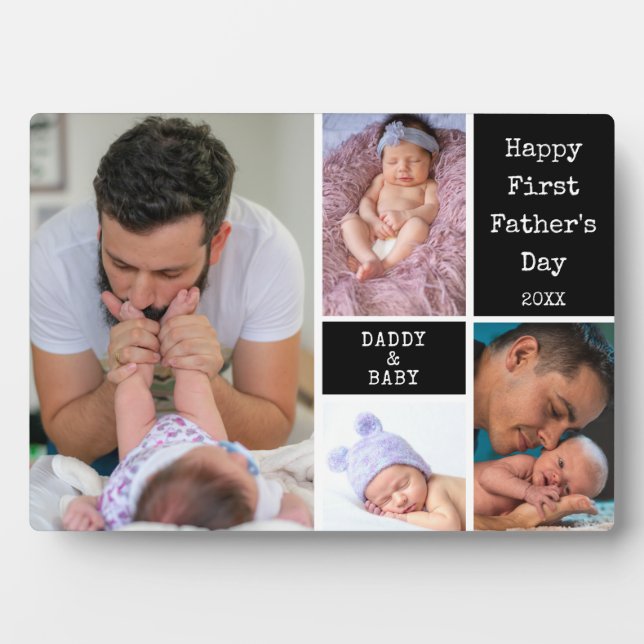 Happy First Father's Day 4 Photo Collage Plaque (Front)