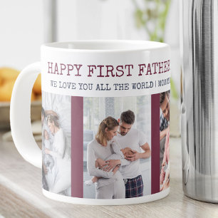 Happy First Fathers Day 4 Photo Maroon & Navy Large Coffee Mug