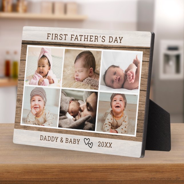 Happy First Father's Day 6 Photo Collage Wood 5x7 Plaque (Creator Uploaded)