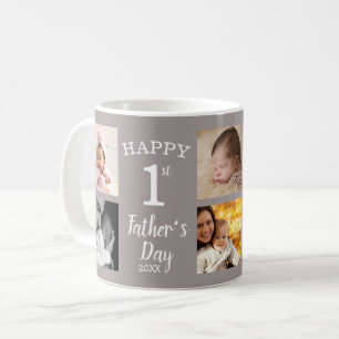 Happy First Father's Day 8 Family Photo Collage Coffee Mug