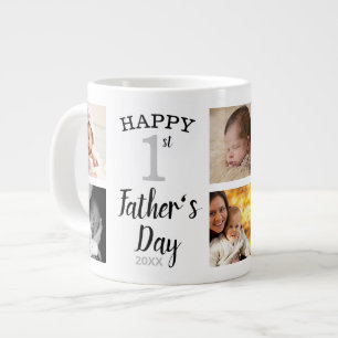 Happy First Father's Day 8 Family Photo Collage Large Coffee Mug