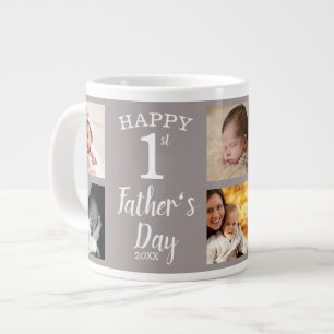 Happy First Father's Day 8 Family Photo Collage Large Coffee Mug