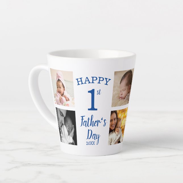 Happy First Father's Day 8 Family  Photo Collage Latte Mug (Left Angle)