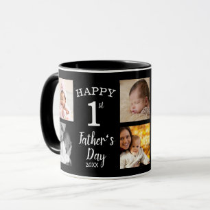 Happy First Father's Day 8 Photo Collage Black Mug