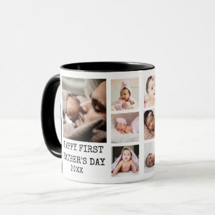 Happy First Father's Day 8 Photo Collage Black Mug