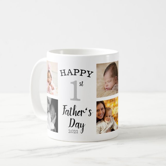 Happy First Father's Day 8 Photo Collage Coffee Mug (Front Left)