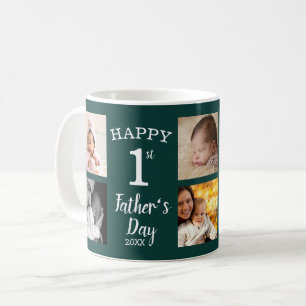 Happy First Father's Day 8 Photo Collage Emerald Coffee Mug