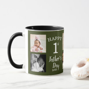 Happy First Father's Day 8 Photo Collage Green Mug