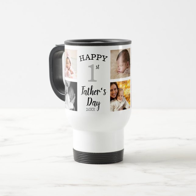 Happy First Father's Day 8 Photo Collage Travel Mug (Front Left)