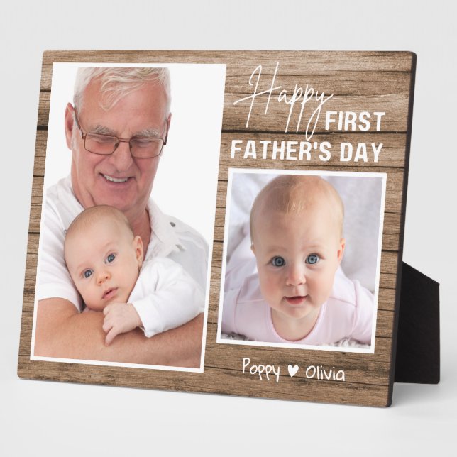 Happy First Father's Day As Poppy 2 Photo Wood Plaque (Side)