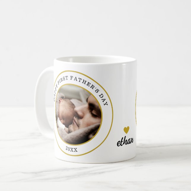 Happy First Father's Day Baby And Daddy Photo  Coffee Mug (Front Left)