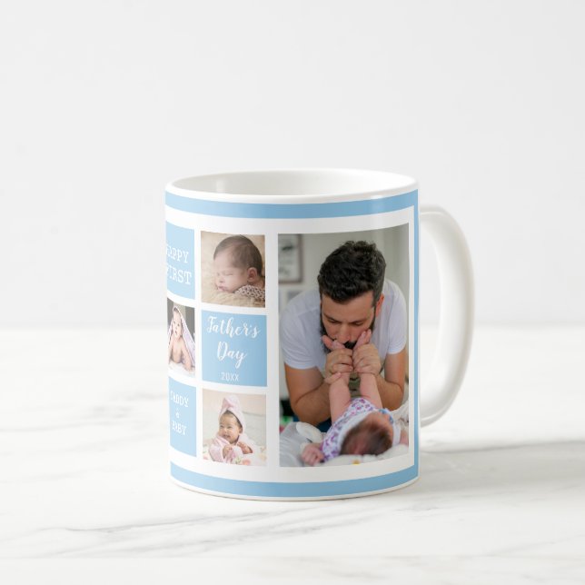 Happy First Father's Day Baby Blue 5 Photo Collage Coffee Mug (Front Right)