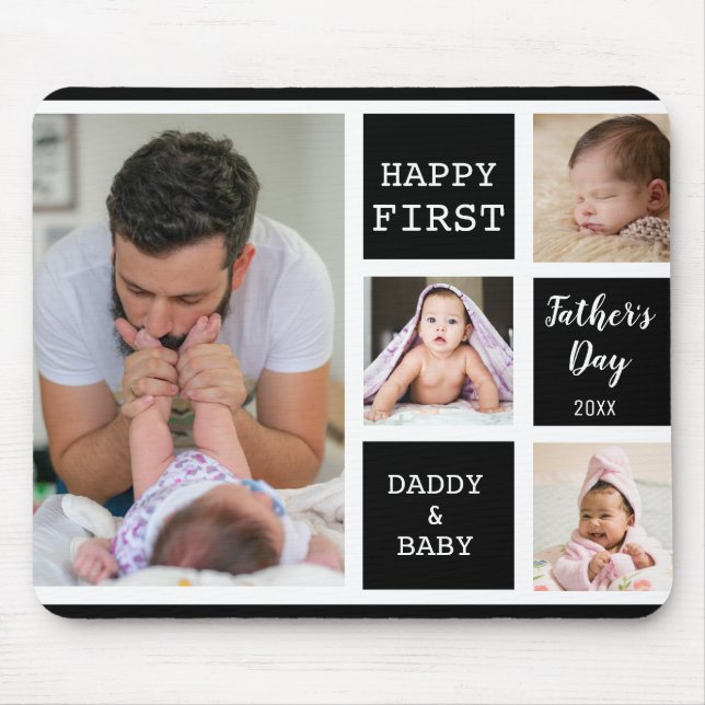 Happy First Father's Day Black 4 Photo Collage   Mouse Mat (Front)