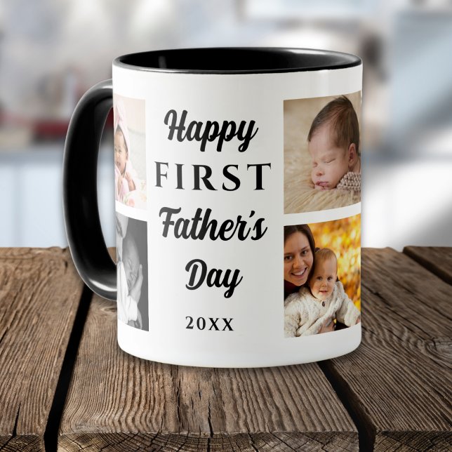 Happy First Father's Day Black 8 Photo Collage Dad Mug (Creator Uploaded)