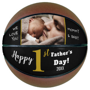 Happy First Father's Day Black Gold Custom Photo   Basketball