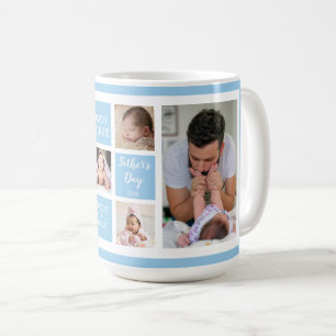 Happy First Father's Day Blue 5 Photo Collage Coffee Mug