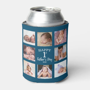 Happy First Father's Day Blue 8 Photo Collage   Can Cooler