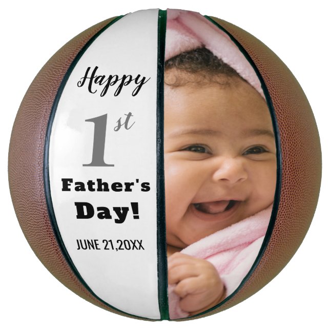 Happy First Father's Day Custom Photo Basketball (Vertical)