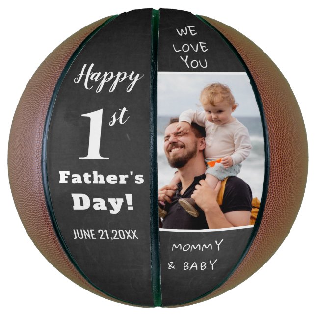 Happy First Father's Day Custom Photo Chalkboard Basketball (Vertical)