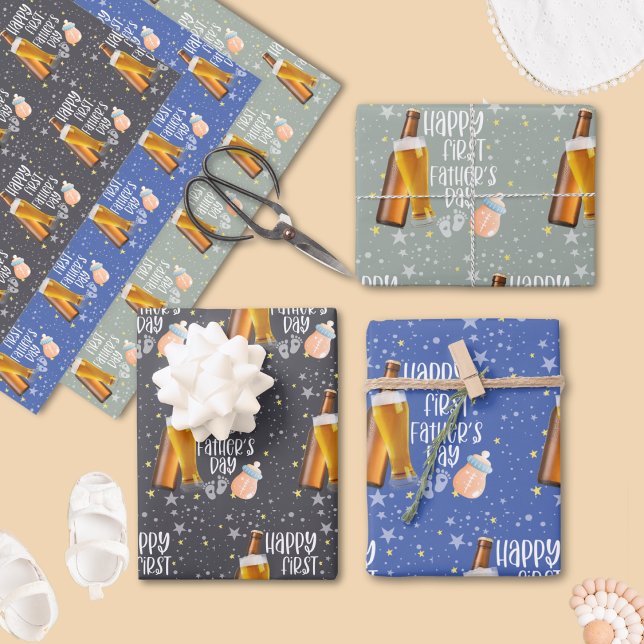 Happy First Father's Day Cute Pastel  Wrapping Paper Sheet (Creator Uploaded)