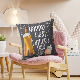 Happy First Father's Day Cute Playful Throw Pillow