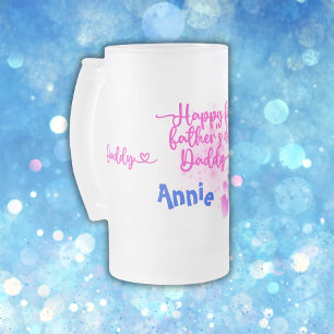 Happy First Father's Day Daddy   Frosted Glass Beer Mug