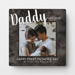 Happy First Father's Day Daddy Gray Marble Photo Plaque