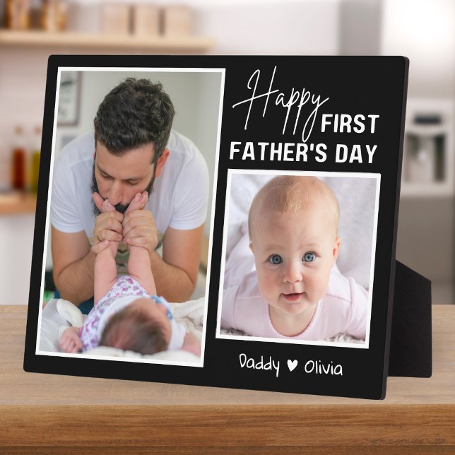 Happy First Father's Day New Dad 2 Photo Black Plaque (Creator Uploaded)