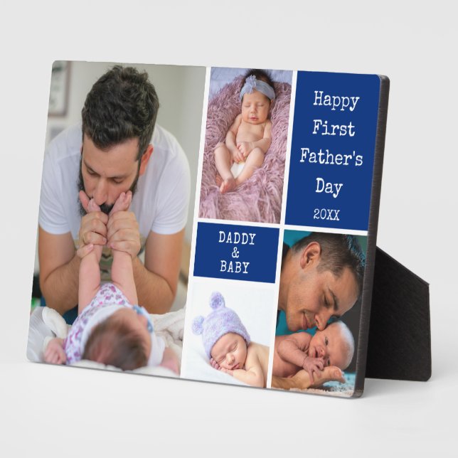 Happy First Father's Day New Dad 4 Photo Collage Plaque (Side)