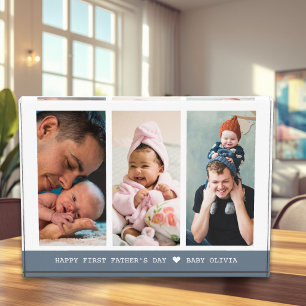 Happy First Fathers Day New Dad Grey 3 Collage  Photo Block