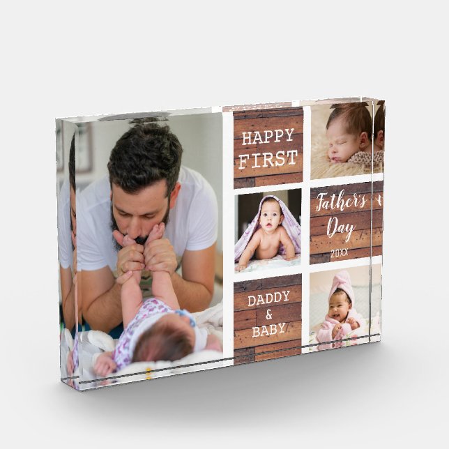 Happy First Father's Day Pallet Wood 4 Photo Block (Left)