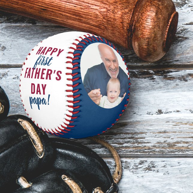 Happy First Father's Day Papa 2 Photo Blue White Baseball (Creator Uploaded)