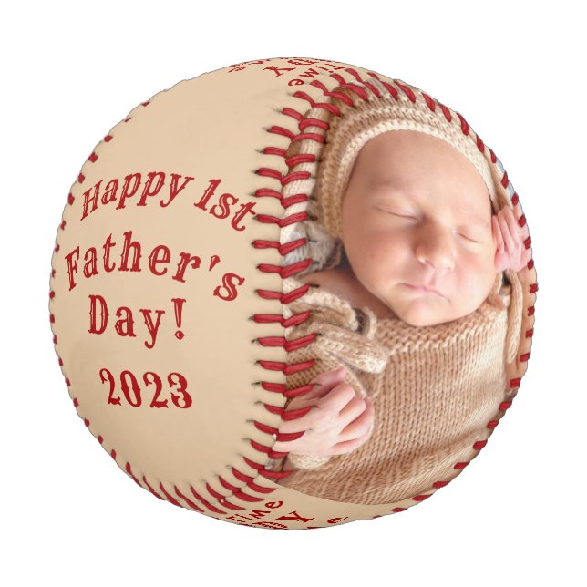 Happy First Father's Day Personalised 2 Photo Base Baseball (Angled)