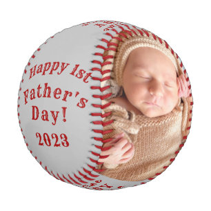 Happy First Father's Day Personalised 2 Photo Grey Baseball