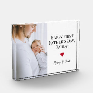Happy First Father's day Photo Heart Custom Block