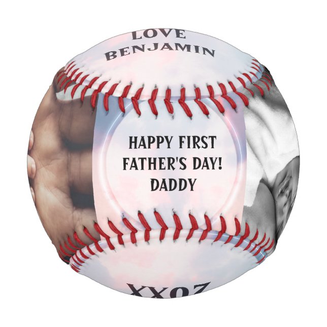 Happy First Father's Day Typography  Custom Photo Baseball (Front)