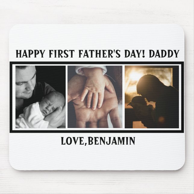 Happy First Father's Day Typography  Custom Photo  Mouse Mat (Front)