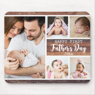 Happy First Father's Day Wood 5 Photo Collage Mouse Mat