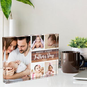 Happy First Father's Day Wood 5 Picture Collage   Photo Block